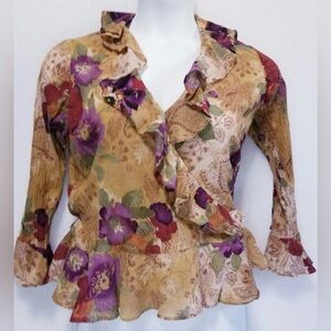 Chaps floral wrap blouse with ruffle bell sleeves Women size 2X